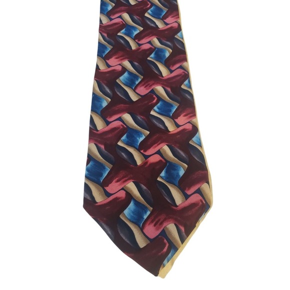 J Garcia Mens Tie Necktie Designer Luxury Red Blue Tan Abstract Corporate Casual - Picture 1 of 11